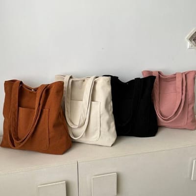 Bolsa Tote Unissex de Veludo Cotelê