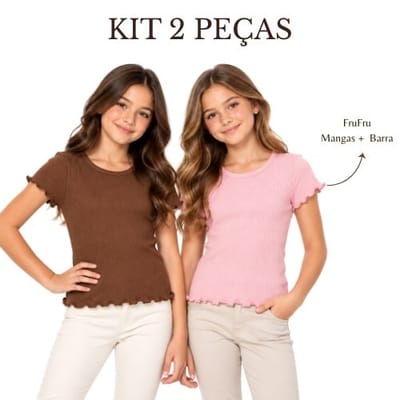 Kit 2 peças Baby Look infantil e juvenil - blusa manga curta