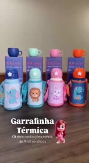 Garrafa Térmica Infantil de 500 ml Aço Inox 304 Com Alça Bolsa De Armazenamento, Canudo e Caneca