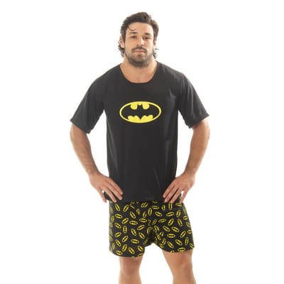 Pijama Adulto Masculino Meia Manga Super Heróis