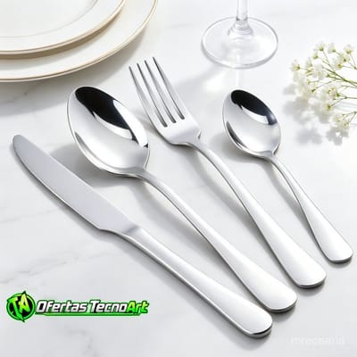 24 Pcs Garfo Faca Colher Prateado com Colher Pequena