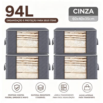 Wardrobe Caixa Organizadora 94L para Roupas com Tampa Anti-Poeira/Umidade/Insetos | Ideal para Cobertores e Casacos