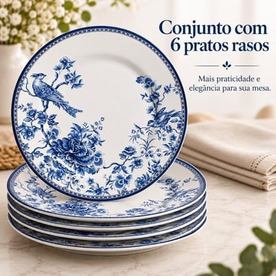 Kit 6 Pratos Rasos Chinese Garden 29cm - (Shopee)