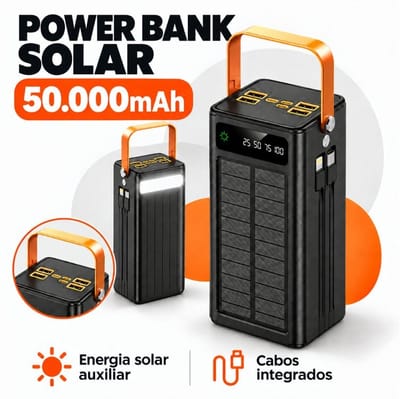 Carregador Solar Portátil 30000mah Turbo Rápido Power - (Shopee)
