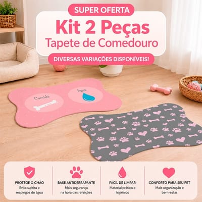 Kit 2 Tapetes Comedouro Pet Antiderrapante Lavável