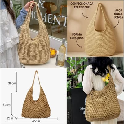 Bolsa Palha Praia Feminina de Ombro com Alça Grossa