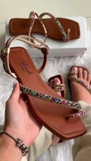 Rasteirinha Tiras Brilho Strass Com Nozinho Sandália Exclusiva Luxo