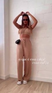 Calça Feminina Pantalona Wide Leg Lanzinha Inverno Elastico Cintura Alta