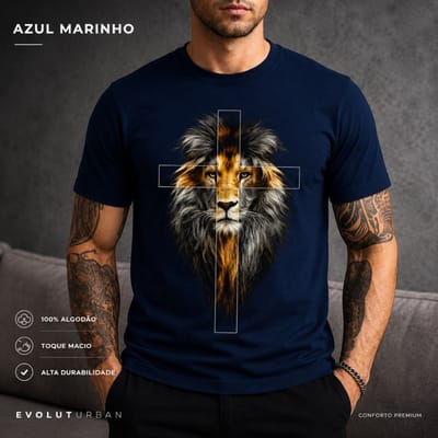 Camiseta Masculina Leão Cristão Gospel Casual