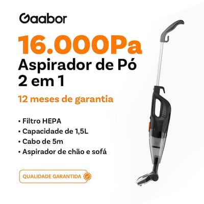 Gaabor Aspirador de Pó Portátil 2 em 1 com Fio 16000Pa