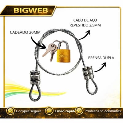 Lacre de Segurança Cabo Aço 25-60cm + Cadeado 20mm