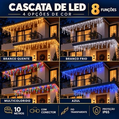 10m Cascata 400 Led 8 Funções Decoração Natal 110v 220v