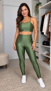 Conjunto Legging Academia Com Bolso Top Fitness Calça Treino Feminino Luxo