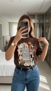 Camiseta Feminina Camisa Cristã e Gospel Eu Creio Católica Estampa Santos e Profissão 100% Algodão