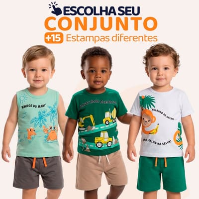 Conjunto Bebê Masculino Verão Manga Curta Tamanhos 1 a 8