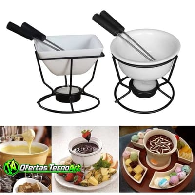 Conjunto de fondue de chocolate cerâmica com prateleira