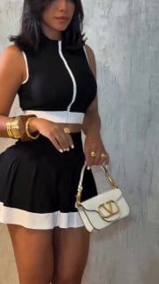 Conjunto Feminino Cropped com Zíper e Short Saia
