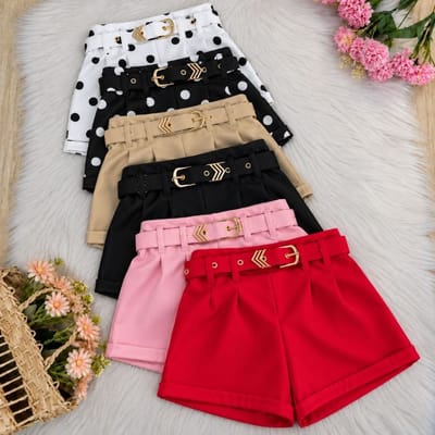 Short Cinto Infantil Social com Cinto Forrado