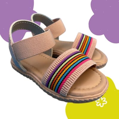 Sandália Infantil Menina Bebê Elásticos Arco Íris Calce Fácil Rasteirinha Baby Feminina