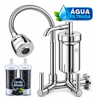 Torneira Gourmet com Filtro, Tubo Flexível e Chuveirinho 2 Jatos