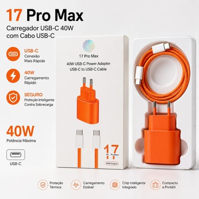 Carregador Turbo 40W USB-C com Cabo Tipo C 1M