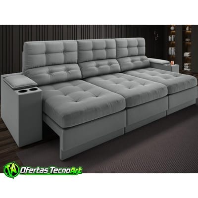 Sofá Eureka 2,30m Retrátil com Porta Copos e USB