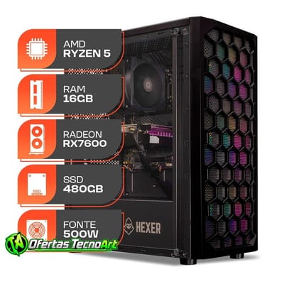 PC Gamer Spectrum AMD Ryzen 5 5500 Radeon RX 7600 8GB 16GB DDR4 SSD 480GB
