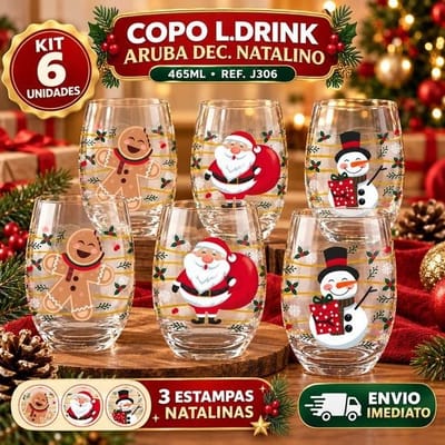 Jogo de Copos Long Drink Natal Aruba 465ml - Kit com 6