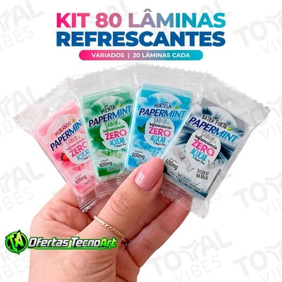 Kit 80 Lâminas Refrescante Zero Açúcar Papermint Dental Morango
