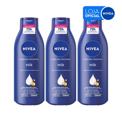 Loção NIVEA Hidratante Milk 200ml - 3 unidades