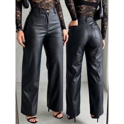Calça Feminina Cintura Alta Wide Leg Pantalona Preta