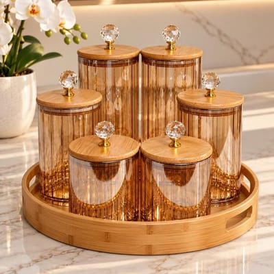Conjunto de Potes de Vidro com Tampa Bambu - 3 peças