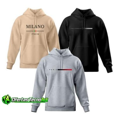 Kit 3 Blusa Moletom Canguru Masculina com Capuz Paris Milano