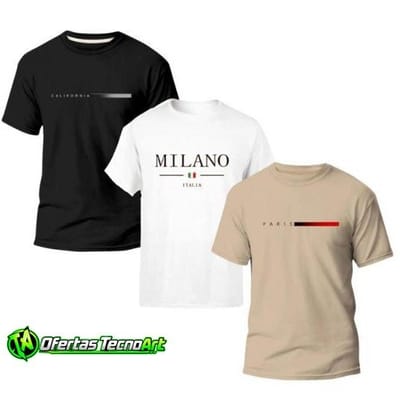 Kit 3 Camiseta Camisa Masculina Paris Milano Style Minimalista