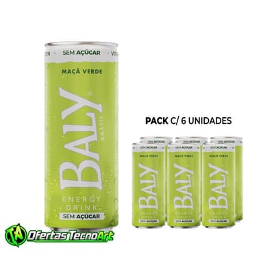 Energético Baly Maçã Verde Sem Açúcar 250ml Pack 6 Latas