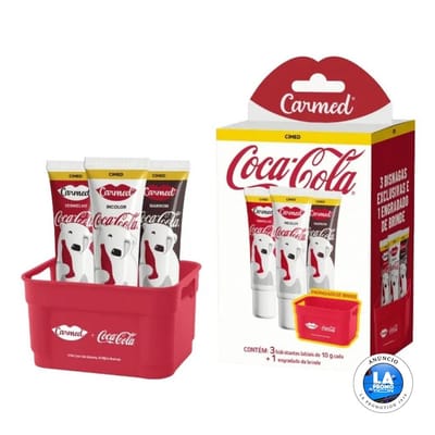 Kit Carmed Coca-Cola 3 Hidratantes Labiais 10g + Engradado
