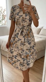 Lovito Padrão De Vestido Boho Com Cinto Para Vestido De Primavera/Verão Floral Feminino LBL37061