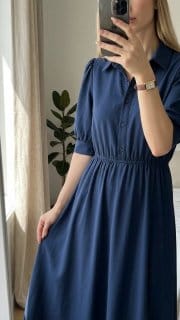 Lovito Vestido Casual Azul de Primavera/verão para Mulheres Frente com botões LK7LD046