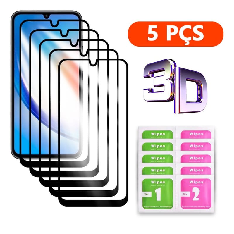 Kit 5 Película 3D Vidro Temperado Compatível Com Todos Samsung Galaxy A56 A36 A26 A16 A06 A55 A35 A25 A15 A05 A05s A54