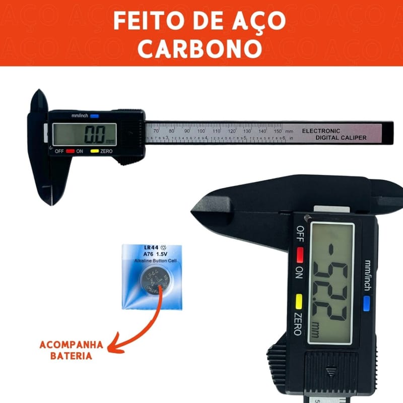 Paquímetro Digital Em Carbono Com Bateria 150MM - Mazzal