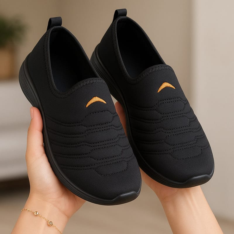 Tênis Meia Feminino Academia Slip On Ortopédico Caminhada Sneaker Esportivo Preto Antiderrapante