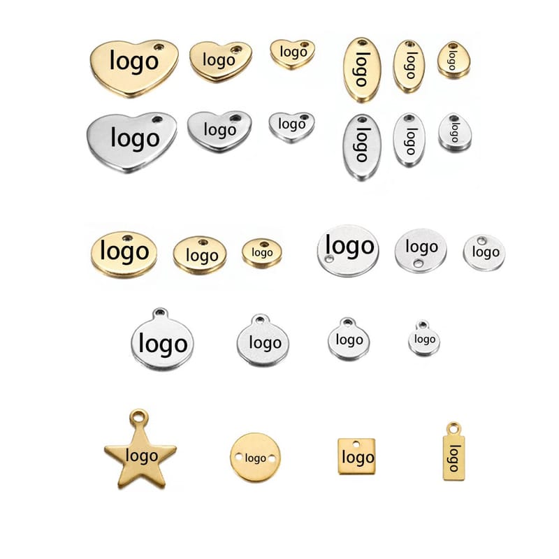 （Mínimo 50 peças）Personalizado gravação a Laser nome logotipo de aço inoxidável etiqueta personalizada logotipo personal