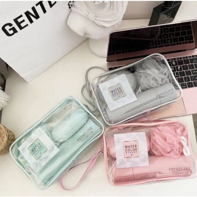 5 Peças Kit de Viagem Com Bolsa Porta Escova Pente Saboneteira e Ducha Compacto Para Viagem