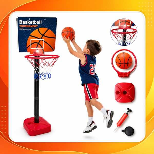 Jogo de Basquete Infantil com Cesta Ajustável, Bola e Inflador. Brinquedo Esportivo para Crianças