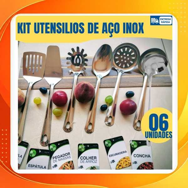 kit completo 06 unidades Utensílios de Inox de Alta Qualidade para Cozinha Restaurante e Buffet