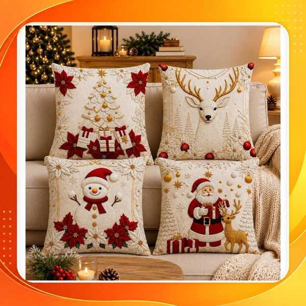 kit Feliz Natal 4 peças capa de almofadas para decoração Natalina
