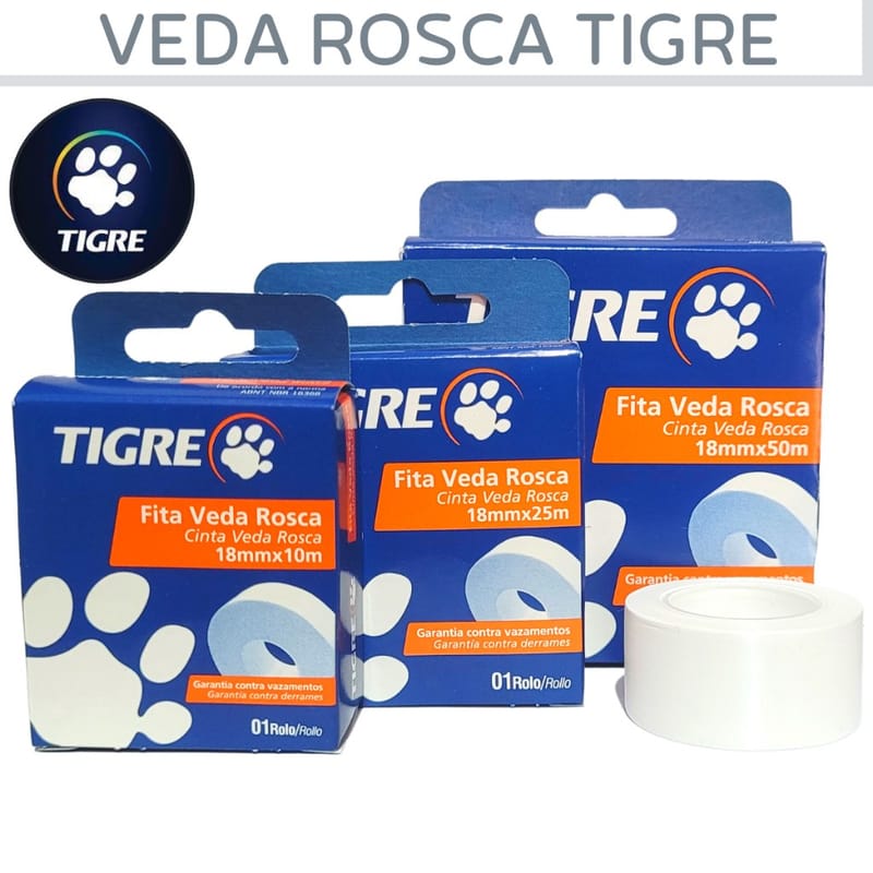 Fita Veda Rosca Tigre Teflon Firlon Para Torneira, Chuveiro e Hidráulicas Em Geral 10mt, 25 ou 50mt