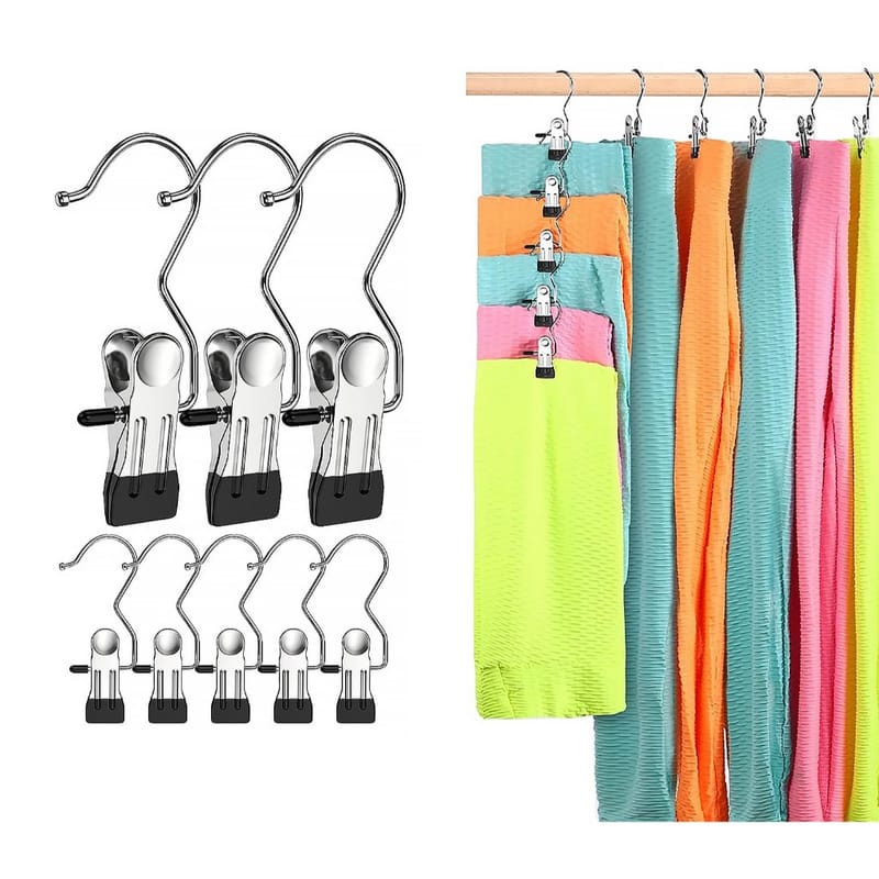 Kit 10/20 Cabide Metal Com Prendedor Clip Para Pendurar Calça Armário Presilha Roupas Gancho Giratório