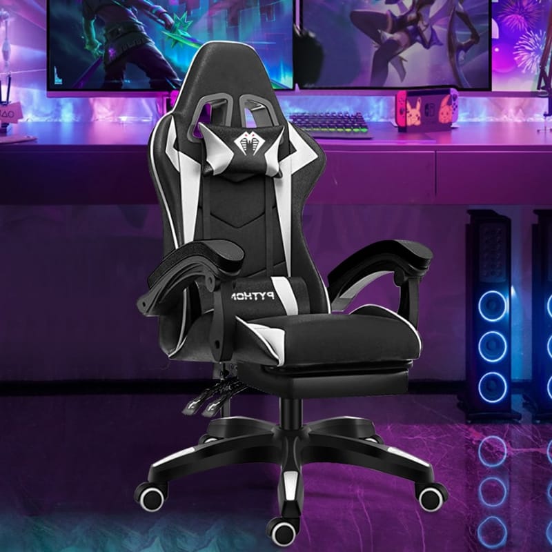 Cadeira Gamer Ergonômica Reclinável com Apoio de Pés Ajustável e Base Giratória. Máximo Conforto para Longas Sessões de