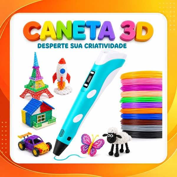 Caneta 3D Infantil Impressora com Tela LCD + Filamentos
